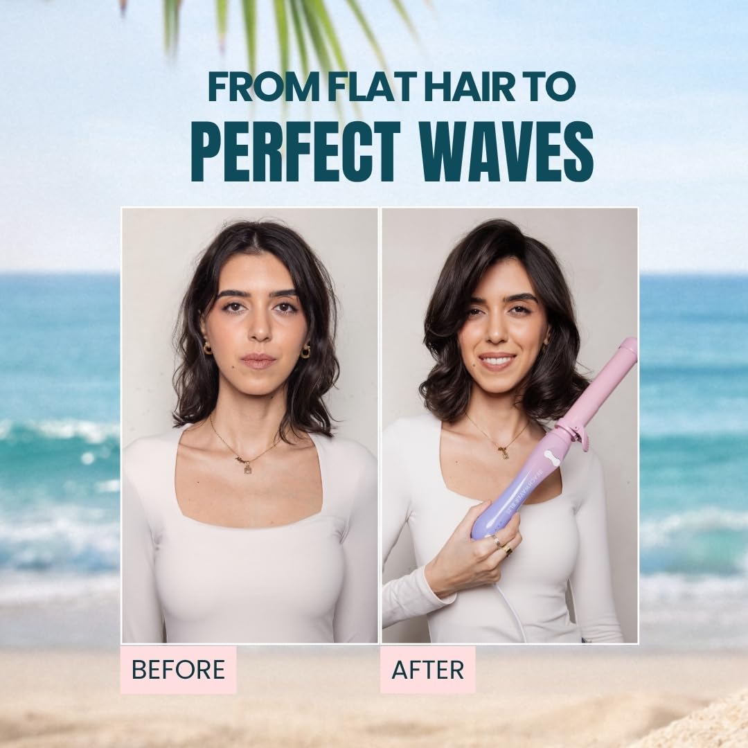 The Beachwaver B series travel friendly curling iron with an eight foot swivel cord.