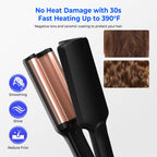Trylater double voltage curling iron showcasing the sleek power button and professional handle