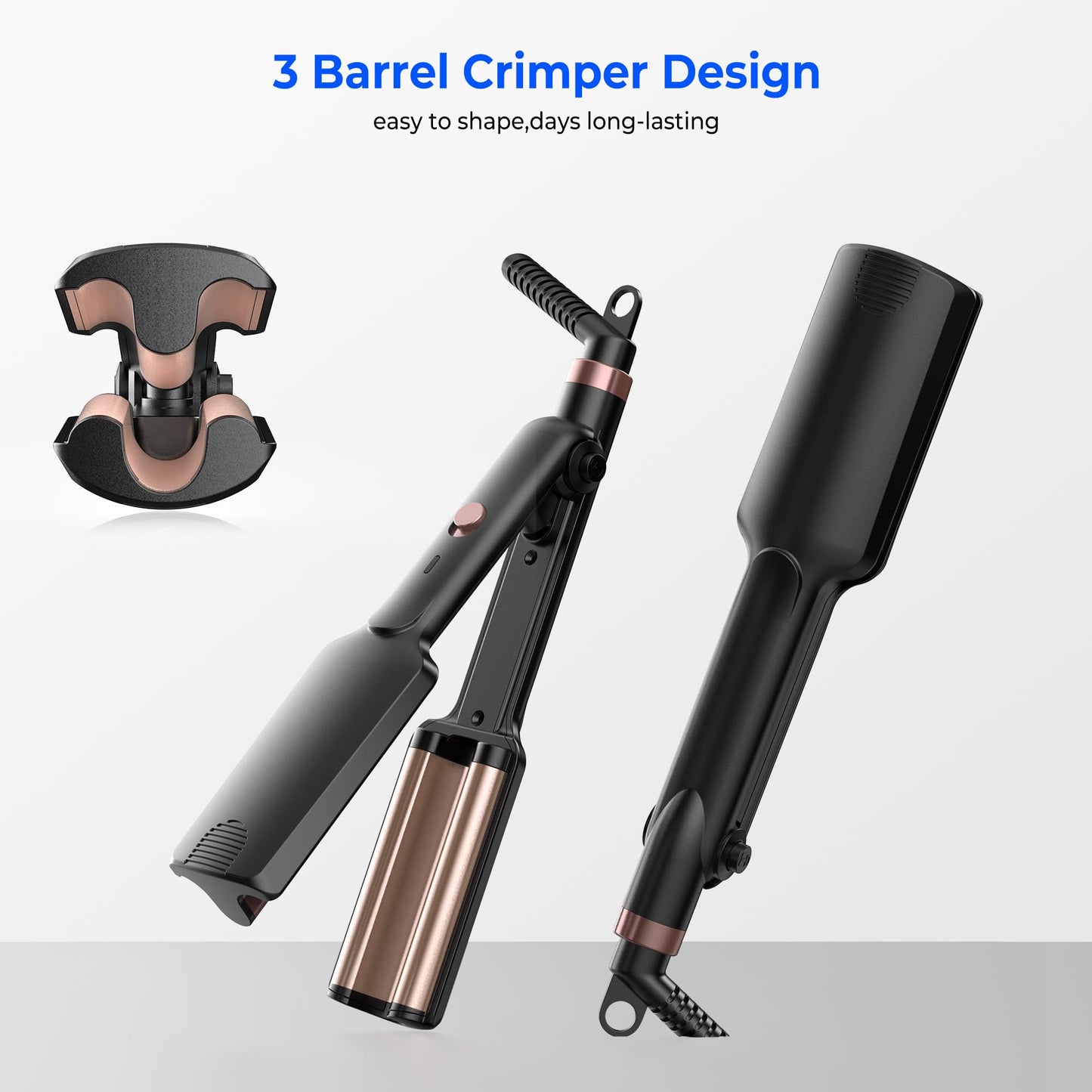 Trylater wave hair styler display demonstrating negative ion technology for shiny frizz free waves