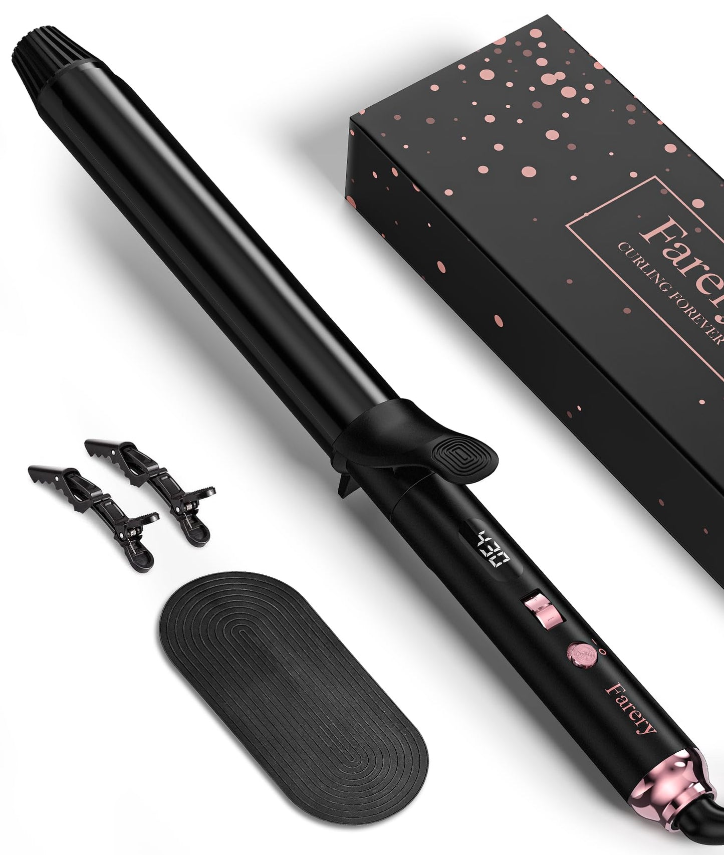 Side view of the Farery 1.25 inch hair curler showing the raised clamp design for secure holding