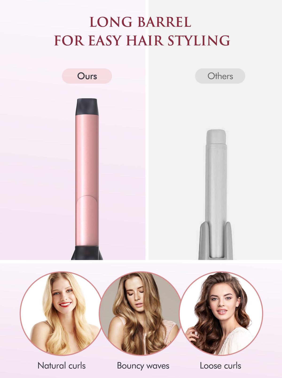 Premium automatic hair curler displaying the temperature control interface and power button.
