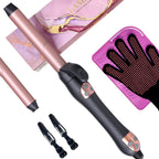 Complete packaging view of the LANDOT automated hair curler for salon quality waves at home.