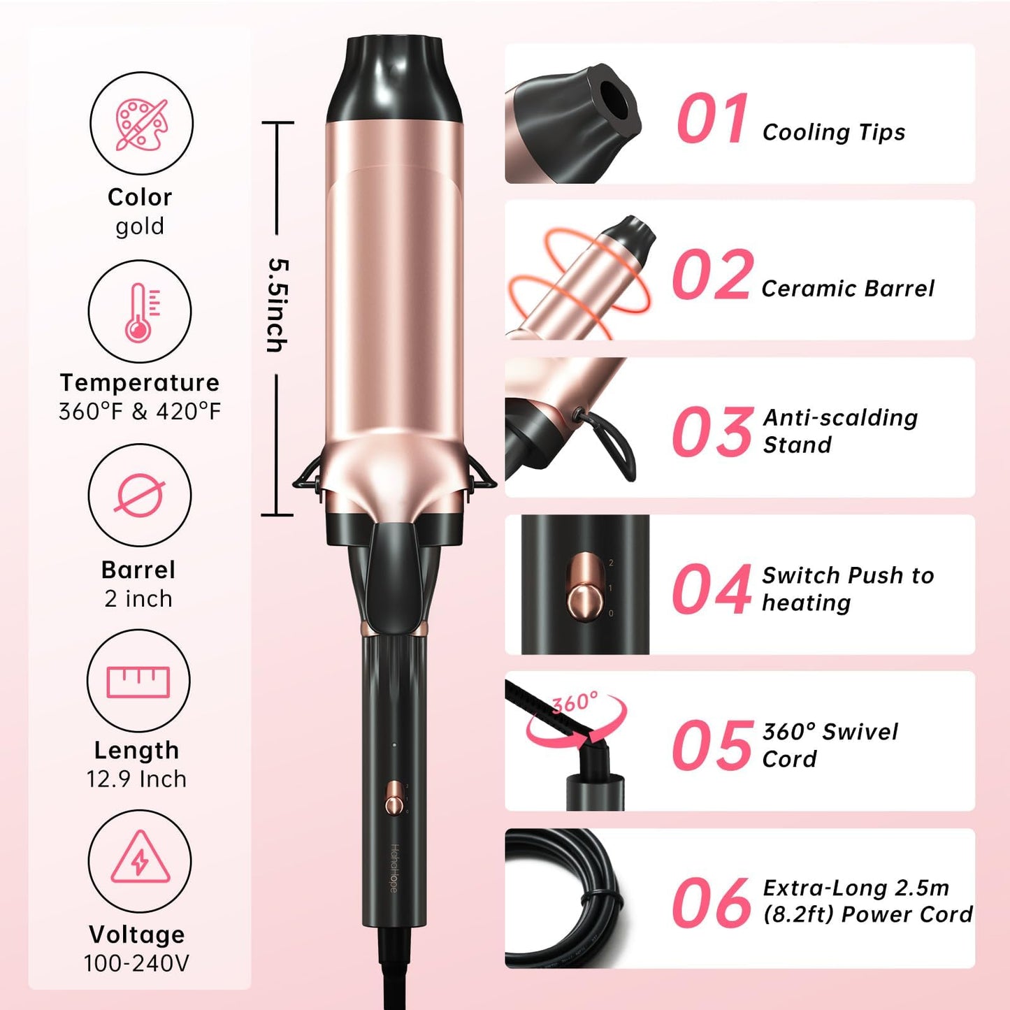 The dual voltage power cord connection on the base of the Hahahope hair curler tool.