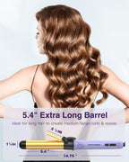 ZAVAREA self curling wand showcasing the extra long barrel and short hair clamp mechanism