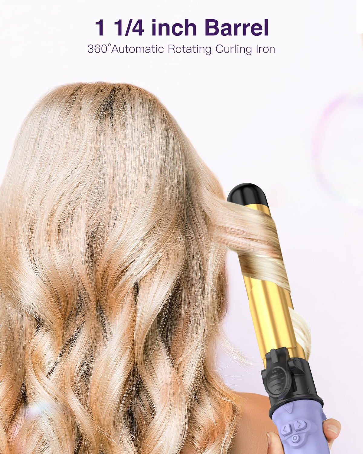 ZAVAREA one and one quarter inch hair curler close up of the gold ceramic styling surface