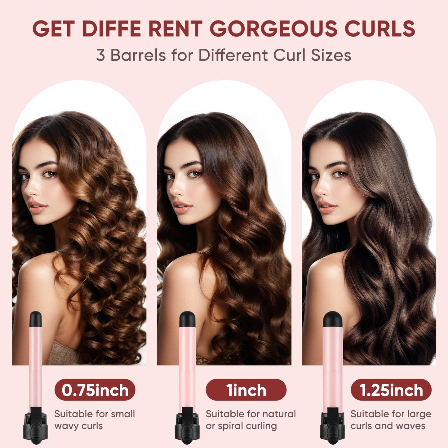 Abner automatic curling wand showing the dual arrow rotation buttons and digital temperature display screen