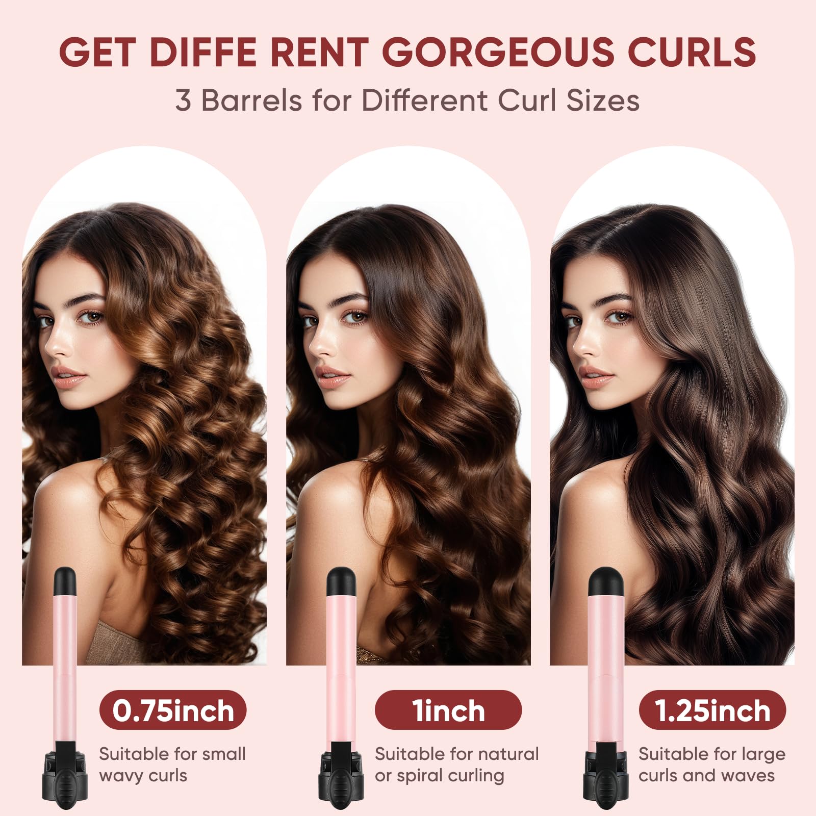 Abner automatic curling wand showing the dual arrow rotation buttons and digital temperature display screen