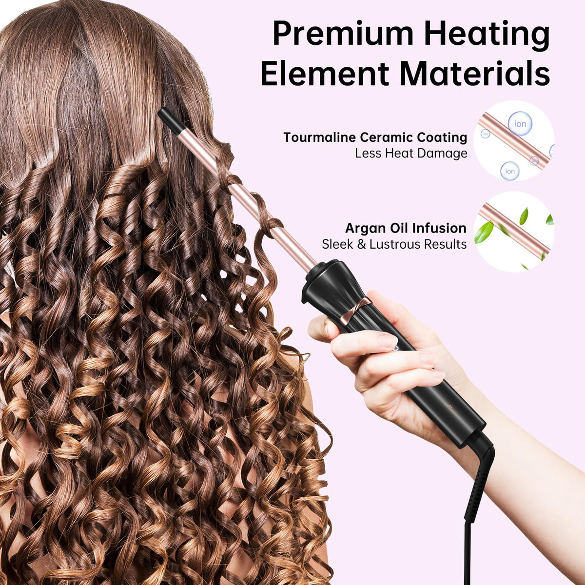AIMSEE argan oil infused ceramic curling wand including safety stand profile