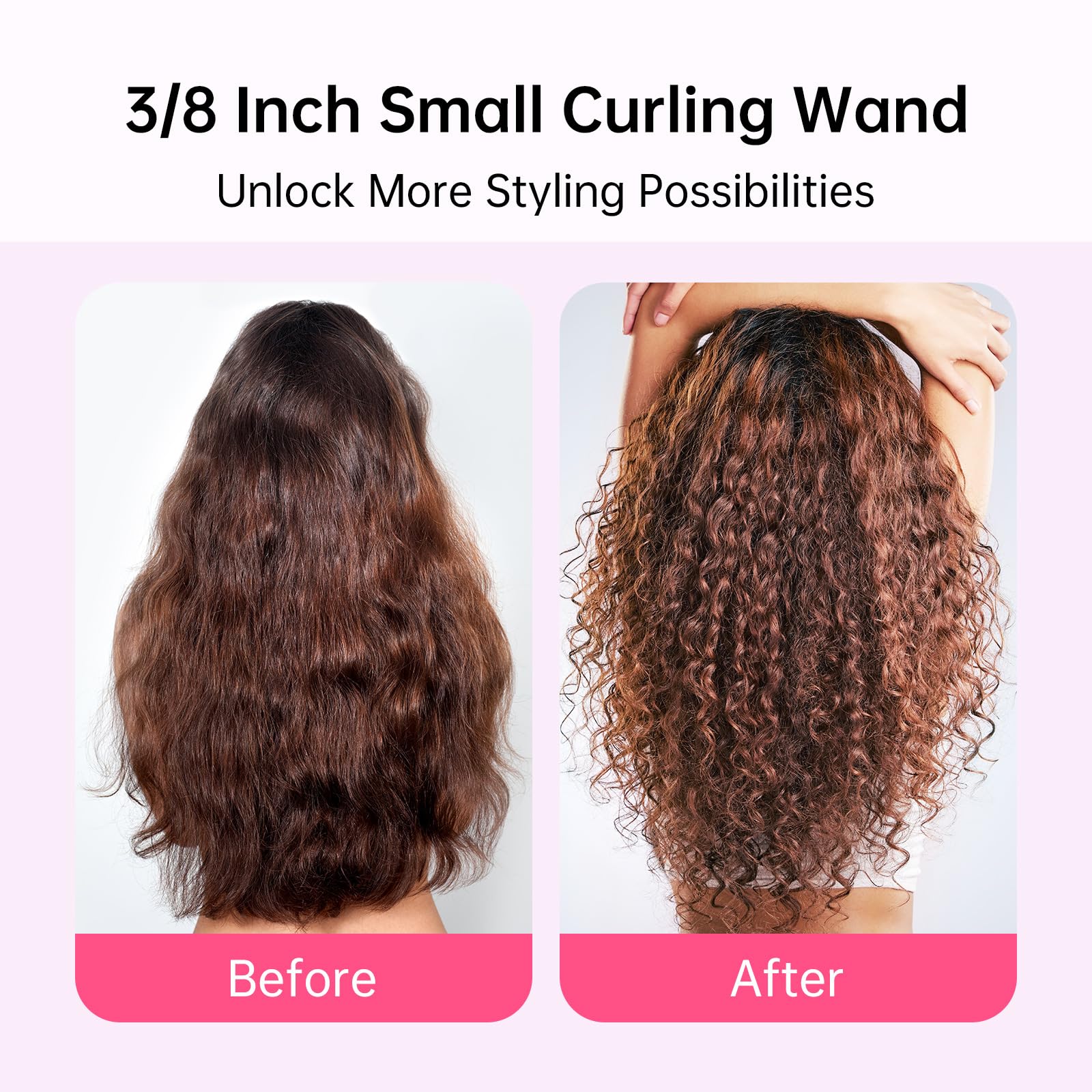AIMSEE travel friendly dual voltage mini hair wand on a solid background