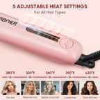 Close-up view of the ceramic coating on the Abner rotating curling wand for heat protection