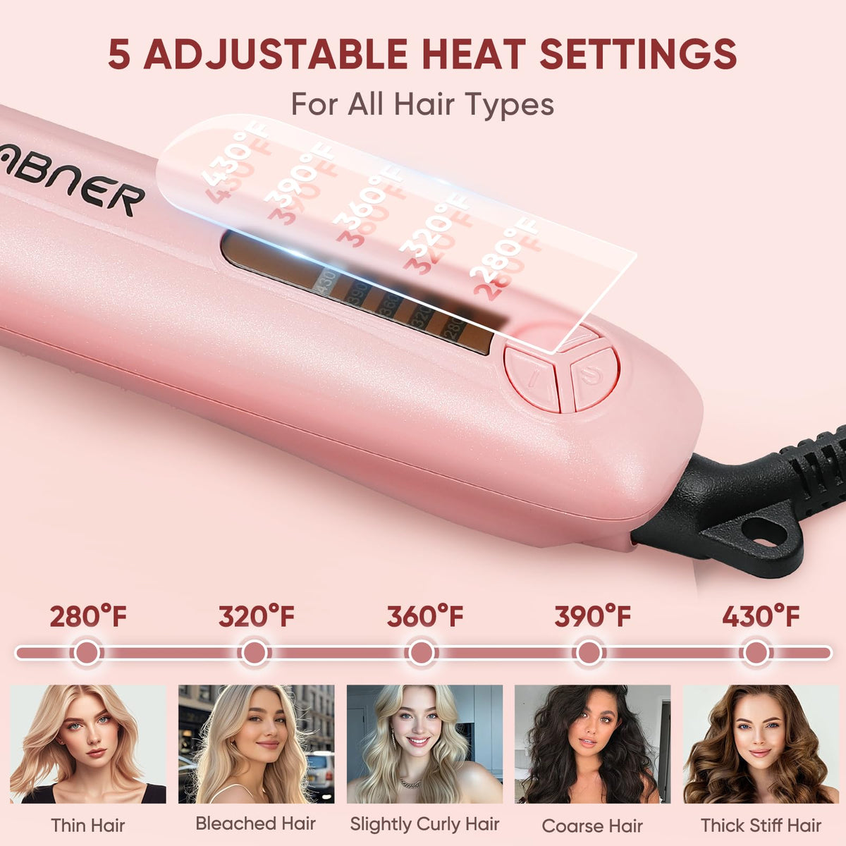Close-up view of the ceramic coating on the Abner rotating curling wand for heat protection