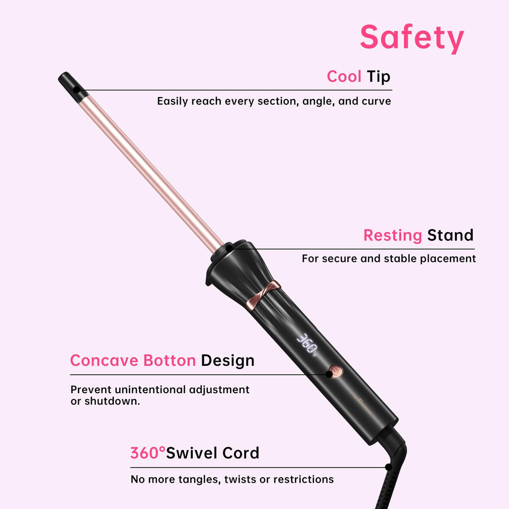 AIMSEE fast heating skinny hair wand showcasing the slim barrel dimensions