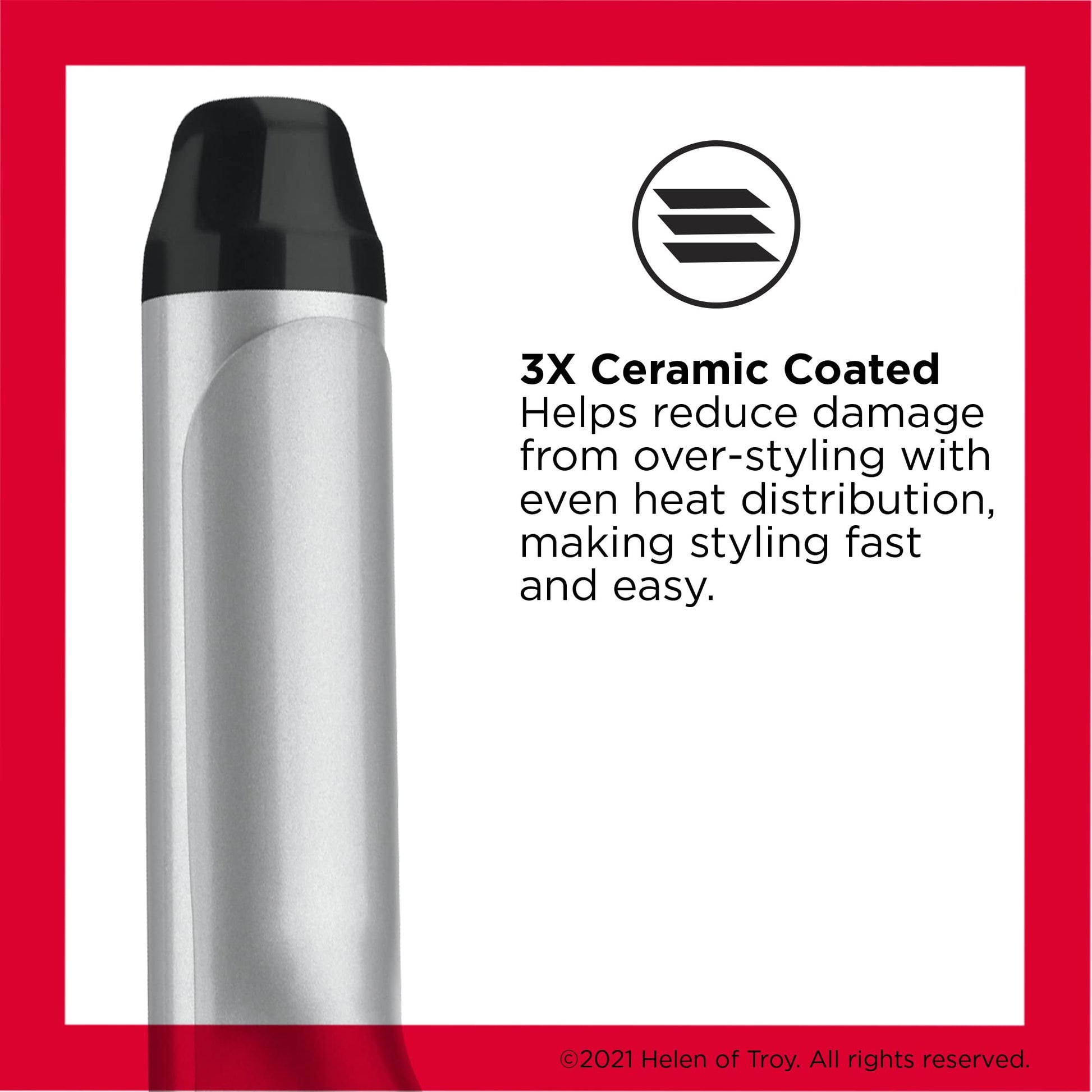 Revlon one and one quarter inch curling iron showcasing the triple ceramic coated barrel