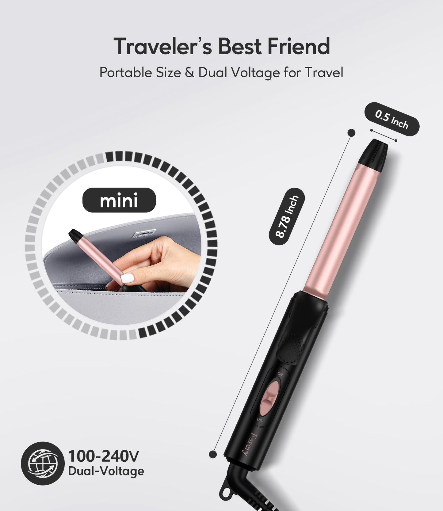 Compact travel hair curler with ceramic barrel infused with argan oil