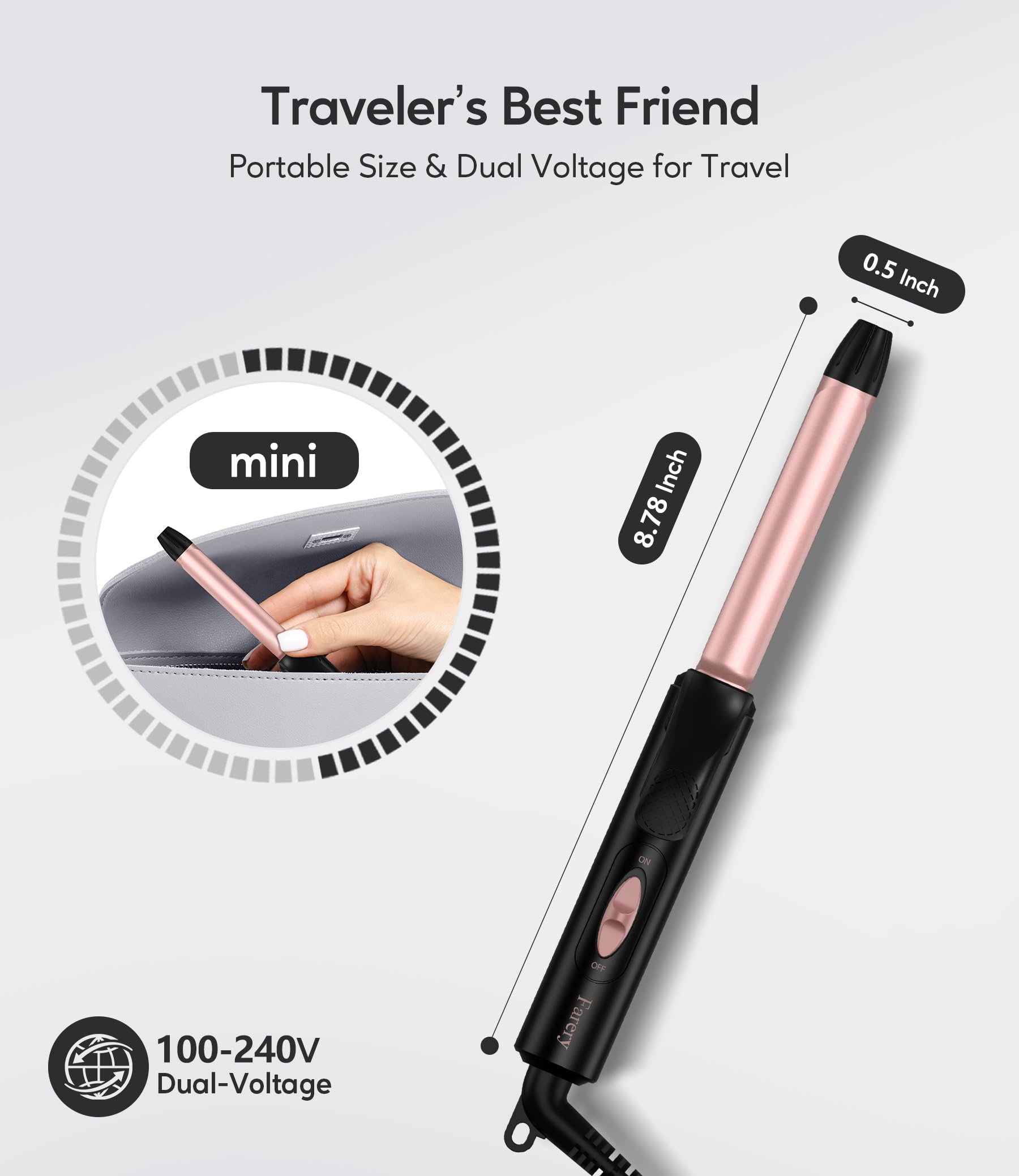 Compact travel hair curler with ceramic barrel infused with argan oil