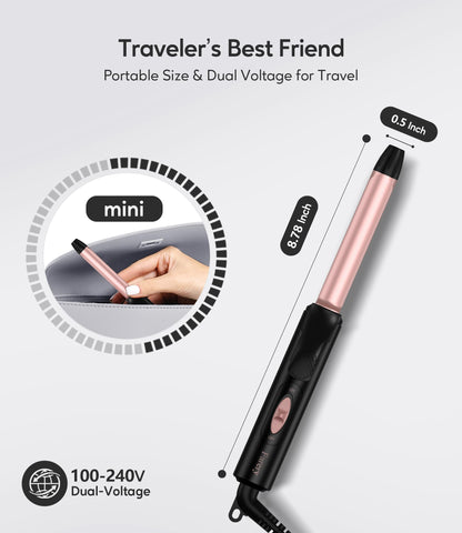 Compact travel hair curler with ceramic barrel infused with argan oil
