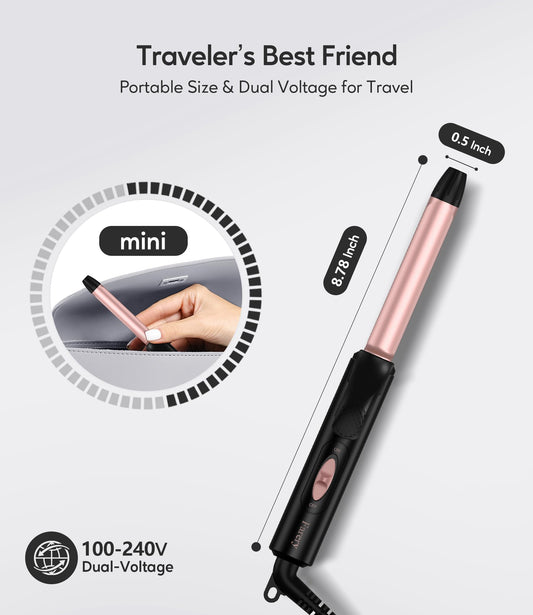 Compact travel hair curler with ceramic barrel infused with argan oil