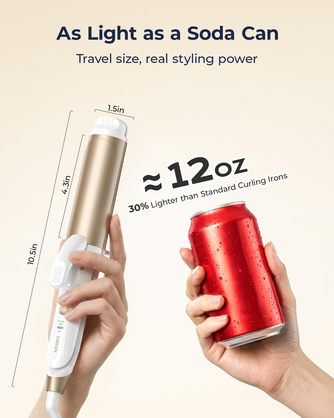 FURIDEN Lite 2-in-1 flat iron and curling iron compact design inside travel dust bag