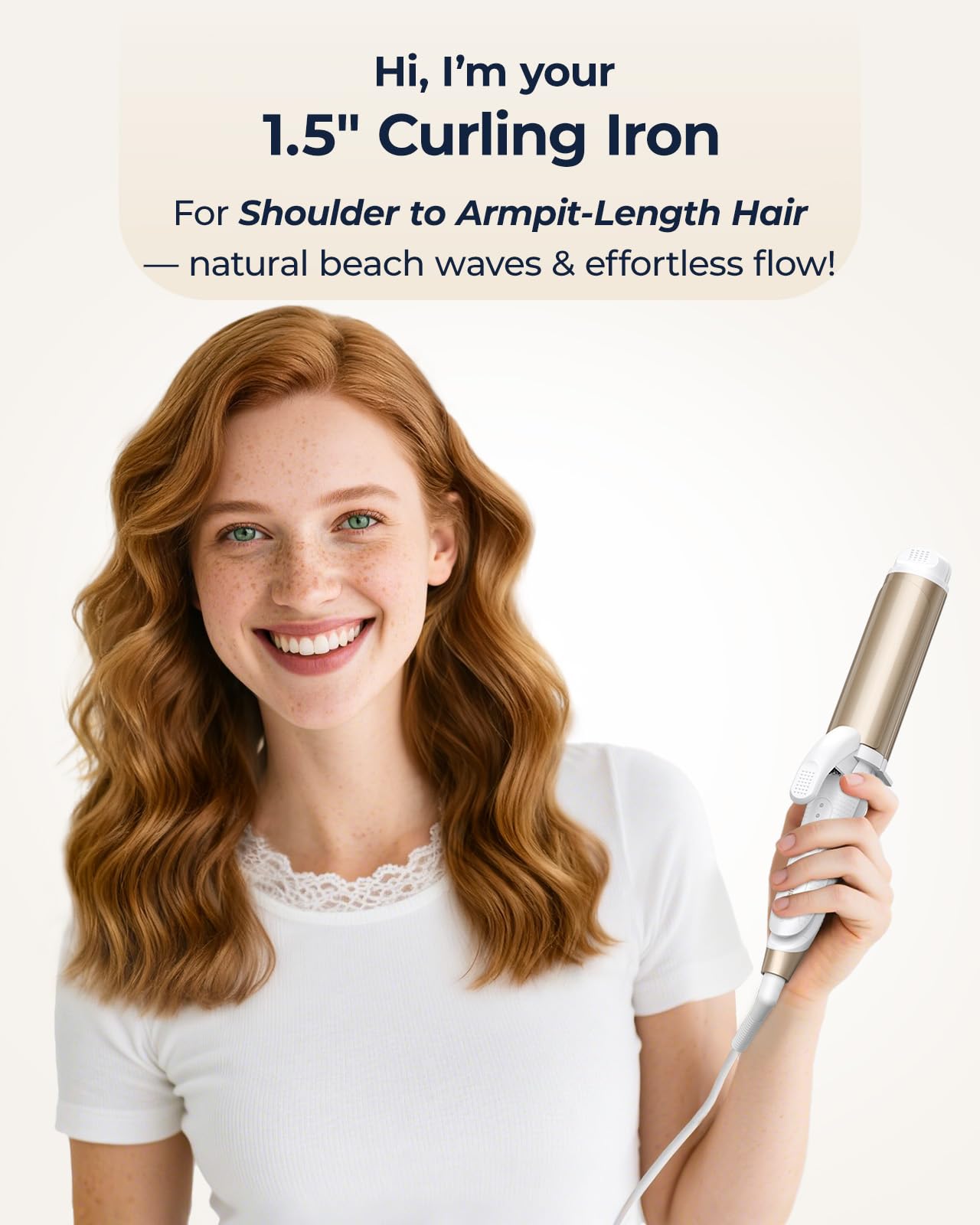 FURIDEN Lite ceramic wide barrel curling tong showing the three adjustable temperature buttons