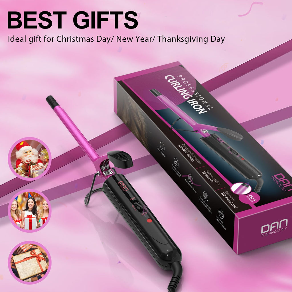 DAN Technology small barrel hair curler showing the 360 degree swivel power cord connection.