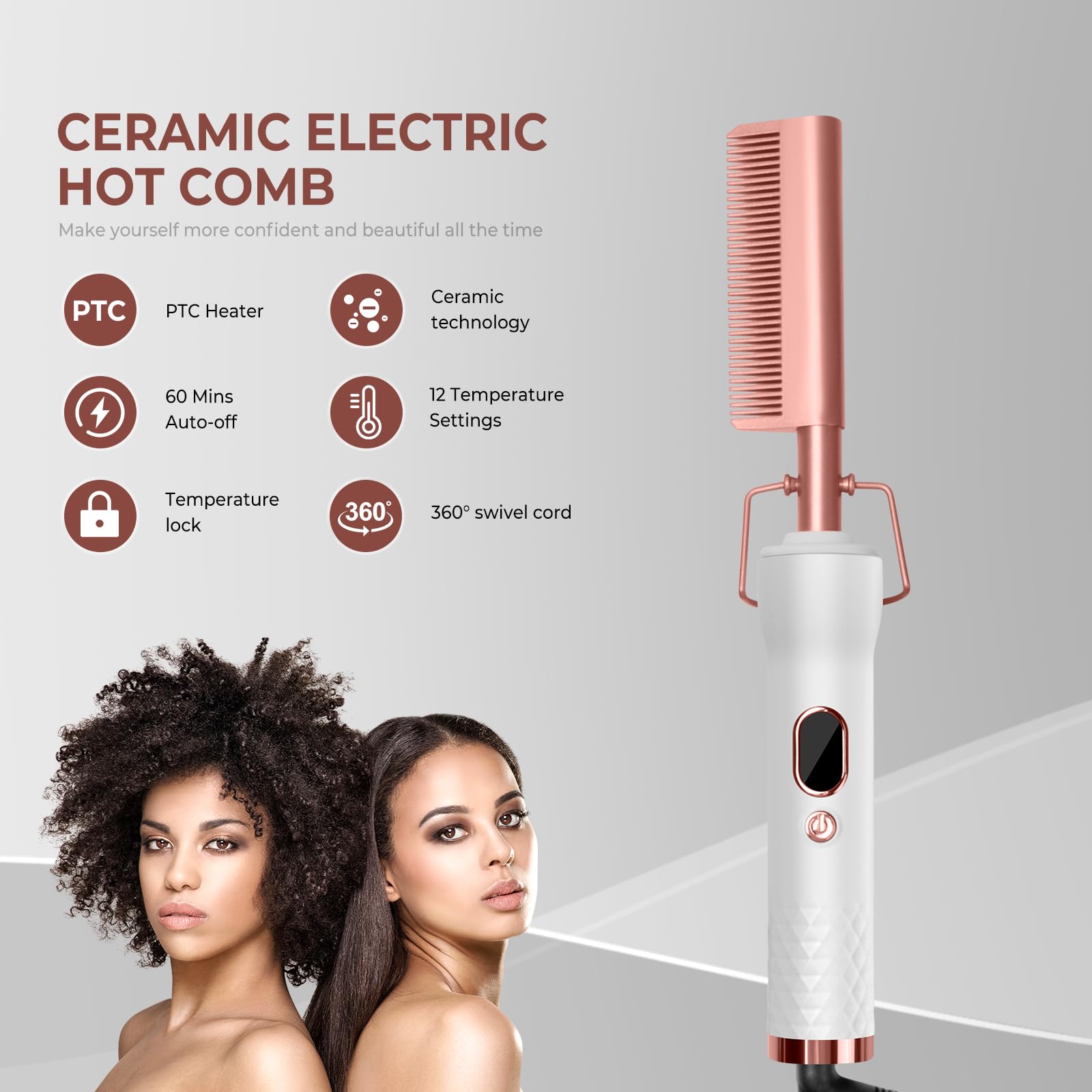 Close up of the ceramic heating teeth on the Yitrust straightening pressing comb for human hair