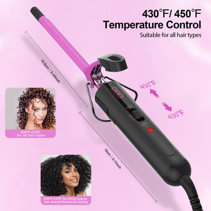 DAN Technology travel size curling iron demonstrating tight ringlet styling results.