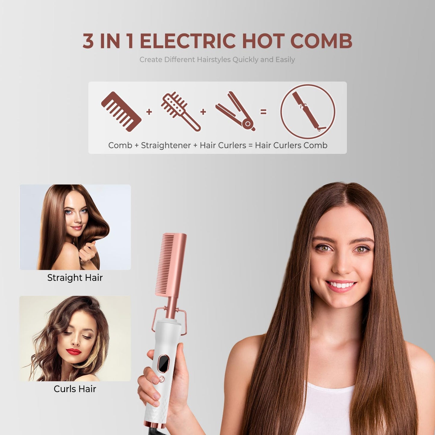 Yitrust professional electric hair straightener comb showing the digital temperature adjustment buttons