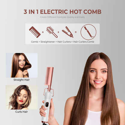 Yitrust professional electric hair straightener comb showing the digital temperature adjustment buttons