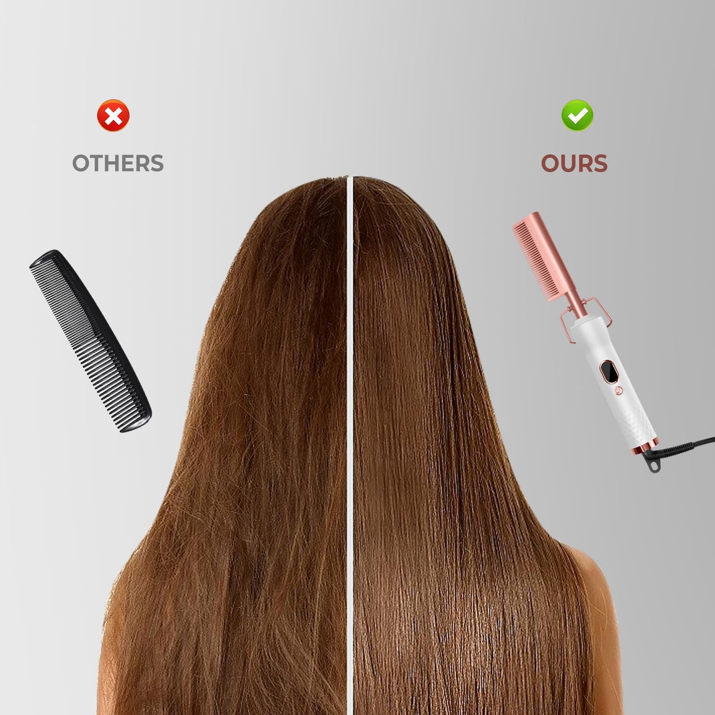 Rose gold Yitrust hot comb for wigs displayed at an angle highlighting the sleek ergonomic handle