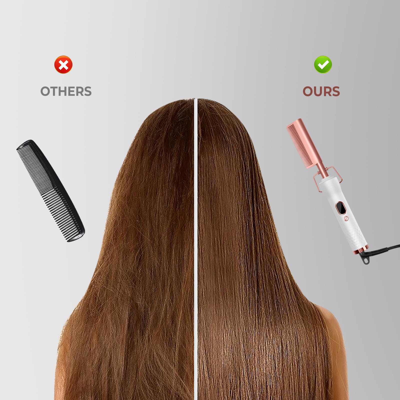 Rose gold Yitrust hot comb for wigs displayed at an angle highlighting the sleek ergonomic handle
