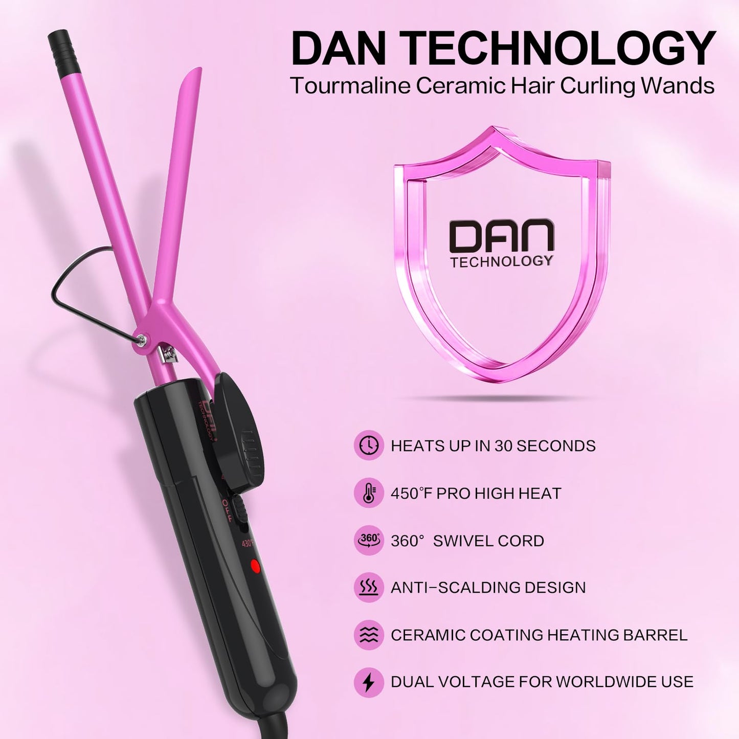 DAN Technology small hair curler tool retail packaging presentation layout.