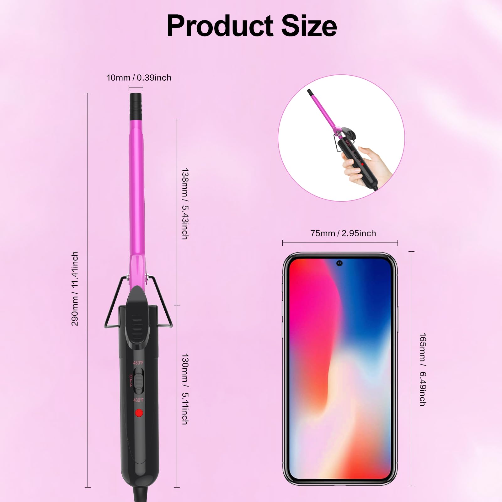 DAN Technology professional thin wand curler side angle view on a white background.