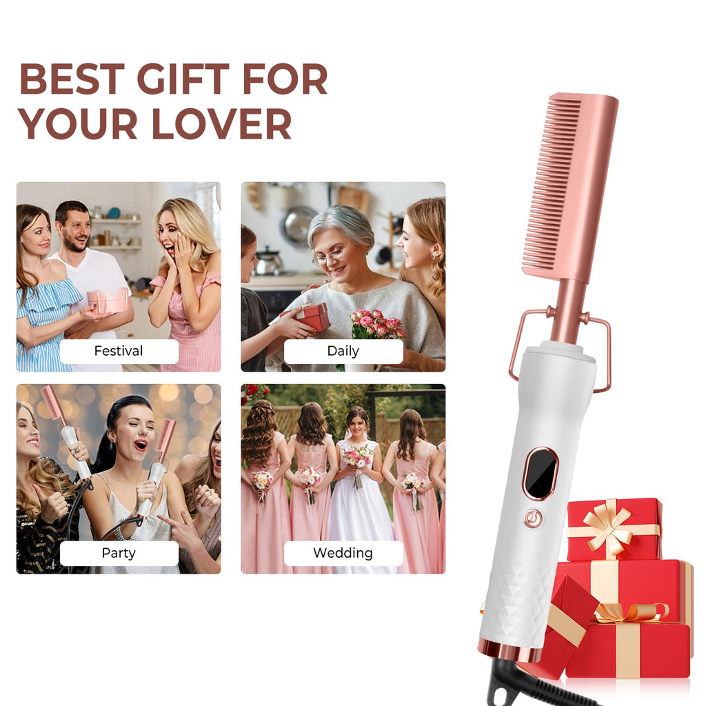Complete retail packaging view of the Yitrust twelve temperature setting electric straightening comb