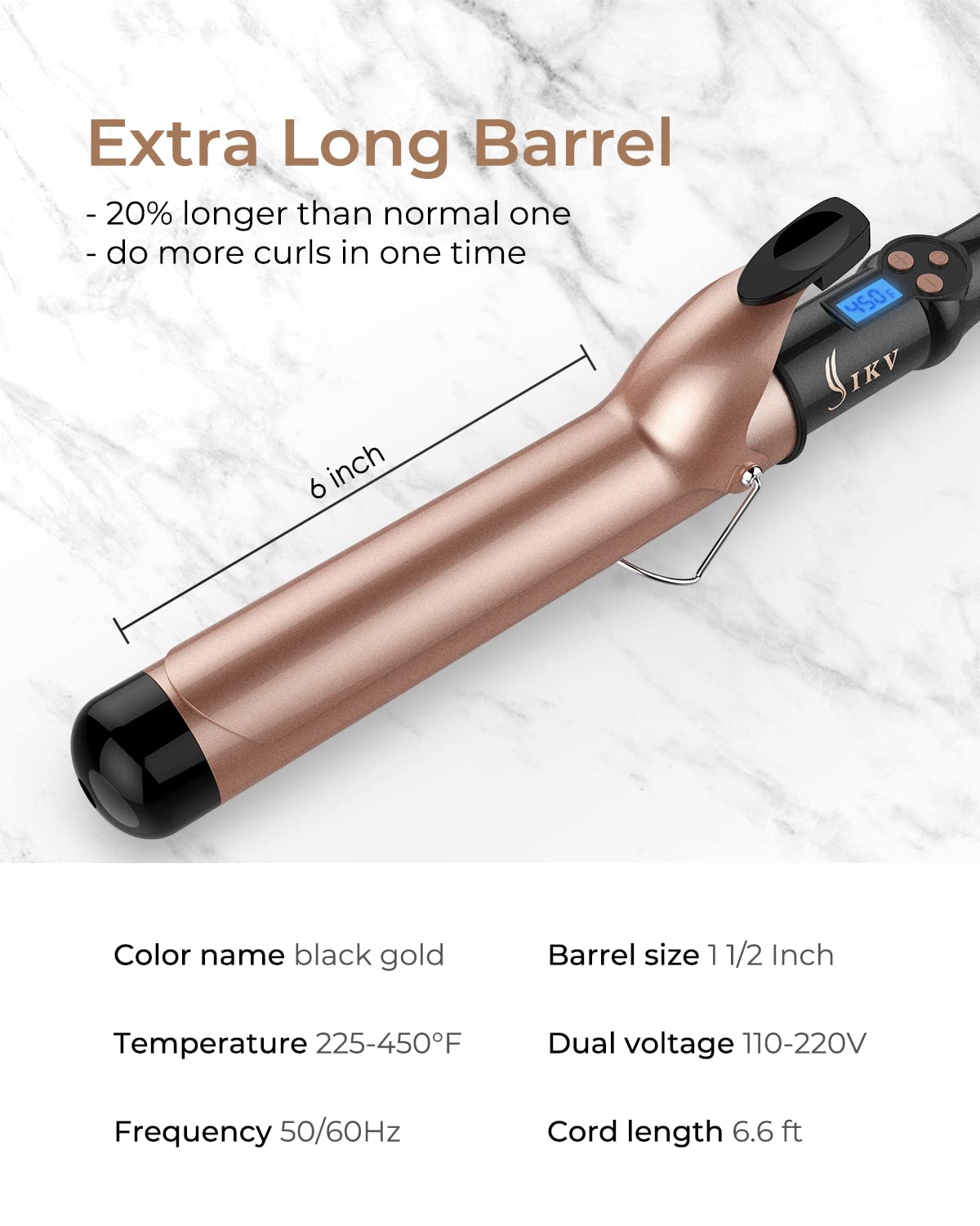 IKV professional curling wand with included heat resistant styling glove