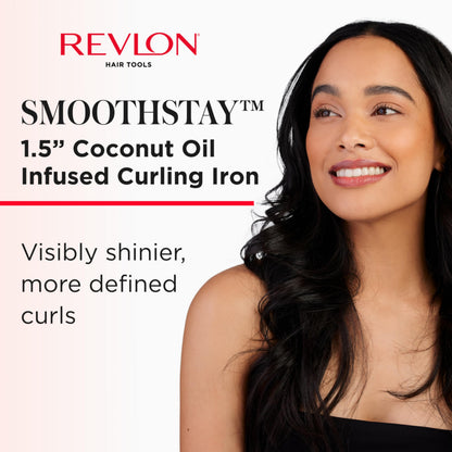 Revlon 1.5 inch barrel curling iron showcasing the digital temperature display window and control buttons