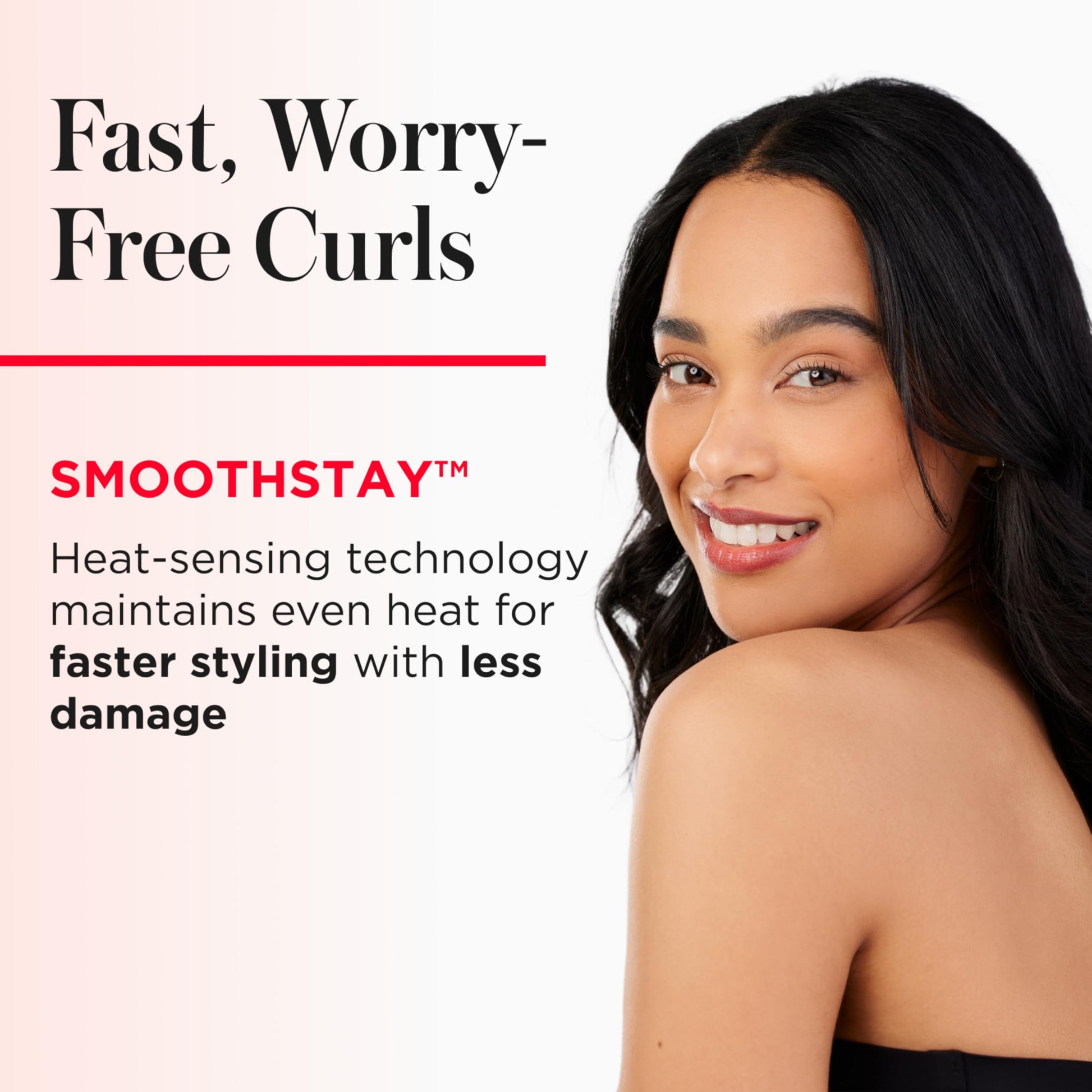 Revlon SmoothStay styling iron cool tip and integrated safety stand features for secure countertop placement