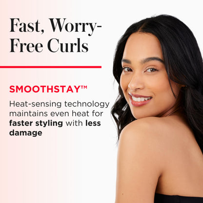 Revlon SmoothStay styling iron cool tip and integrated safety stand features for secure countertop placement
