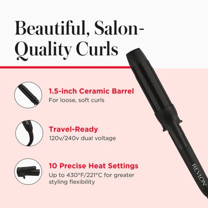 Authentic USA imported Revlon hair curling wand demonstrating the tangle free professional swivel power cord connection