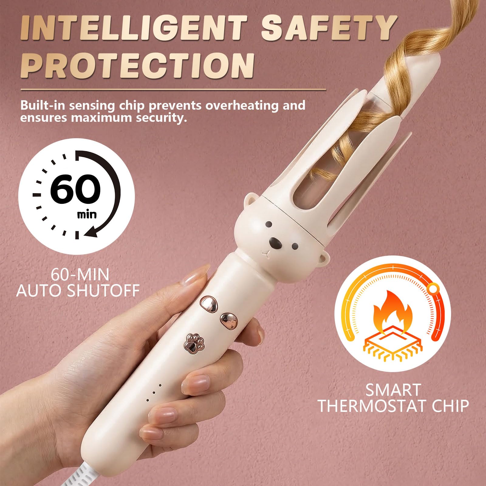 PretiHom electric lazy curling stick cute bear design buttons closeup