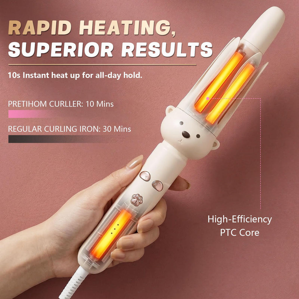 PretiHom rotary curling iron adjustable temperature display screen settings