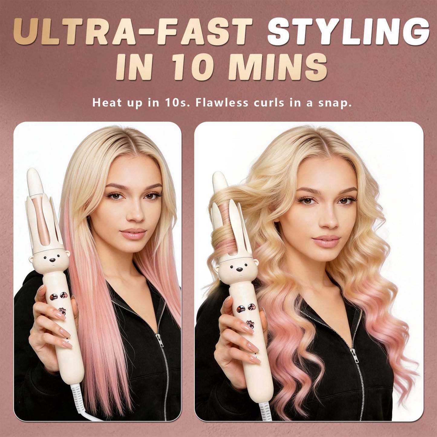 O-CONN automatic rotating ceramic curler ergonomic handle side view
