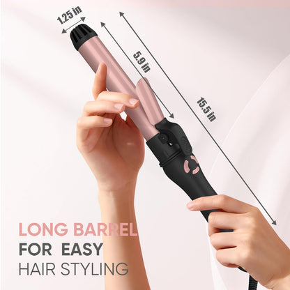 Lanvier automatic curling wand showing directional rotation buttons on handle