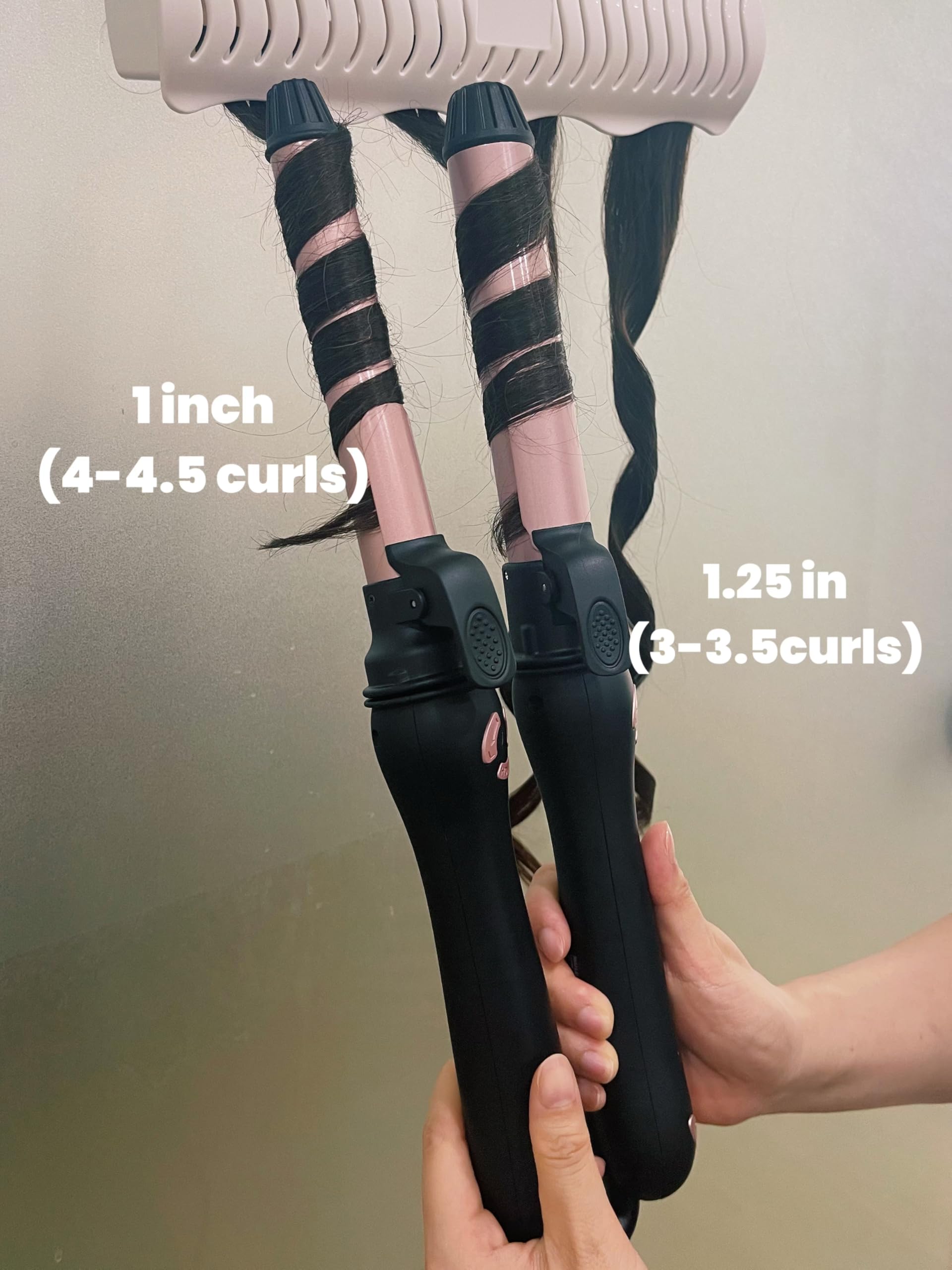 Lanvier rotating curling iron showing premium finish and ergonomic grip handle