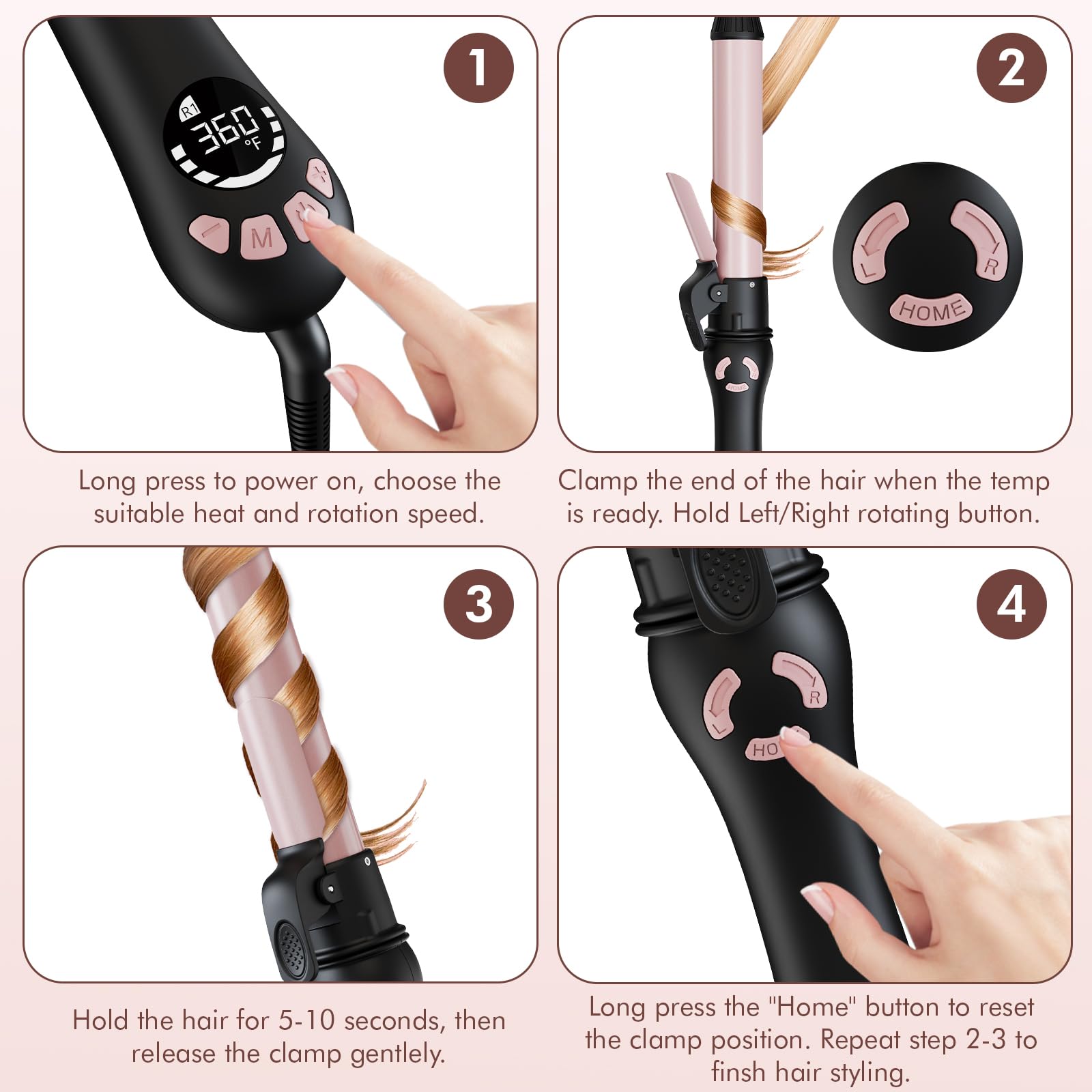 Lanvier dual voltage automatic styling wand showcasing the safety clamp design