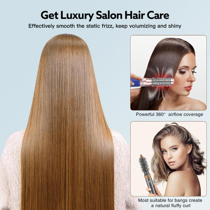 Volumizing round brush attachment connected to the instant heat up hair iron handle.