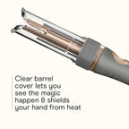 Conair automatic curling wand highlighting the tangle free safety mechanism and slot entrance