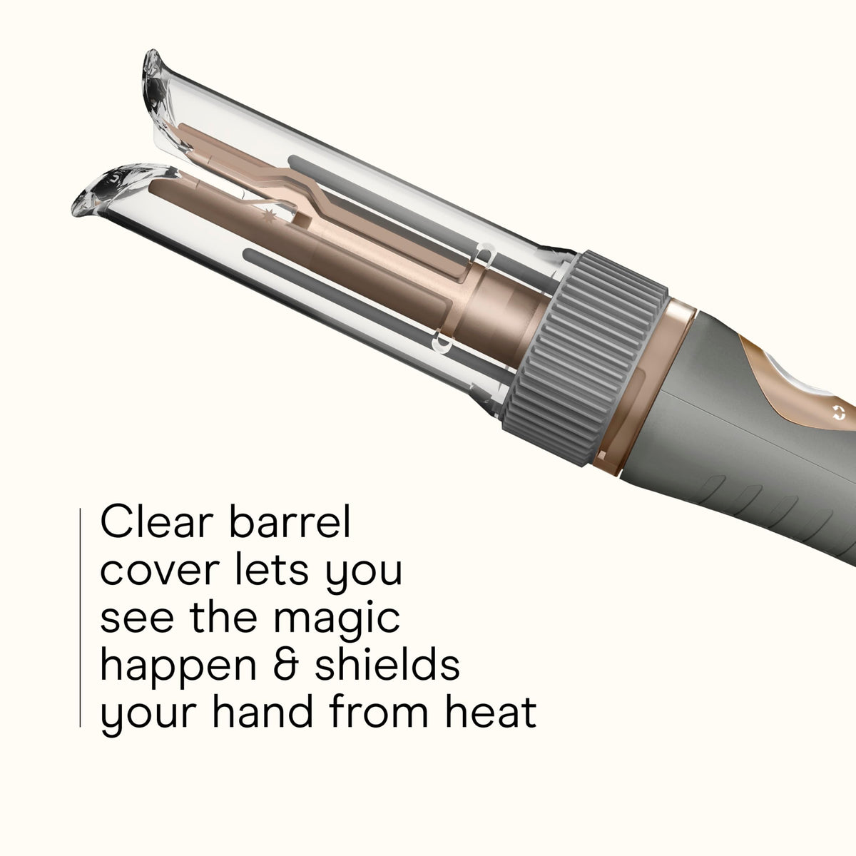 Conair automatic curling wand highlighting the tangle free safety mechanism and slot entrance
