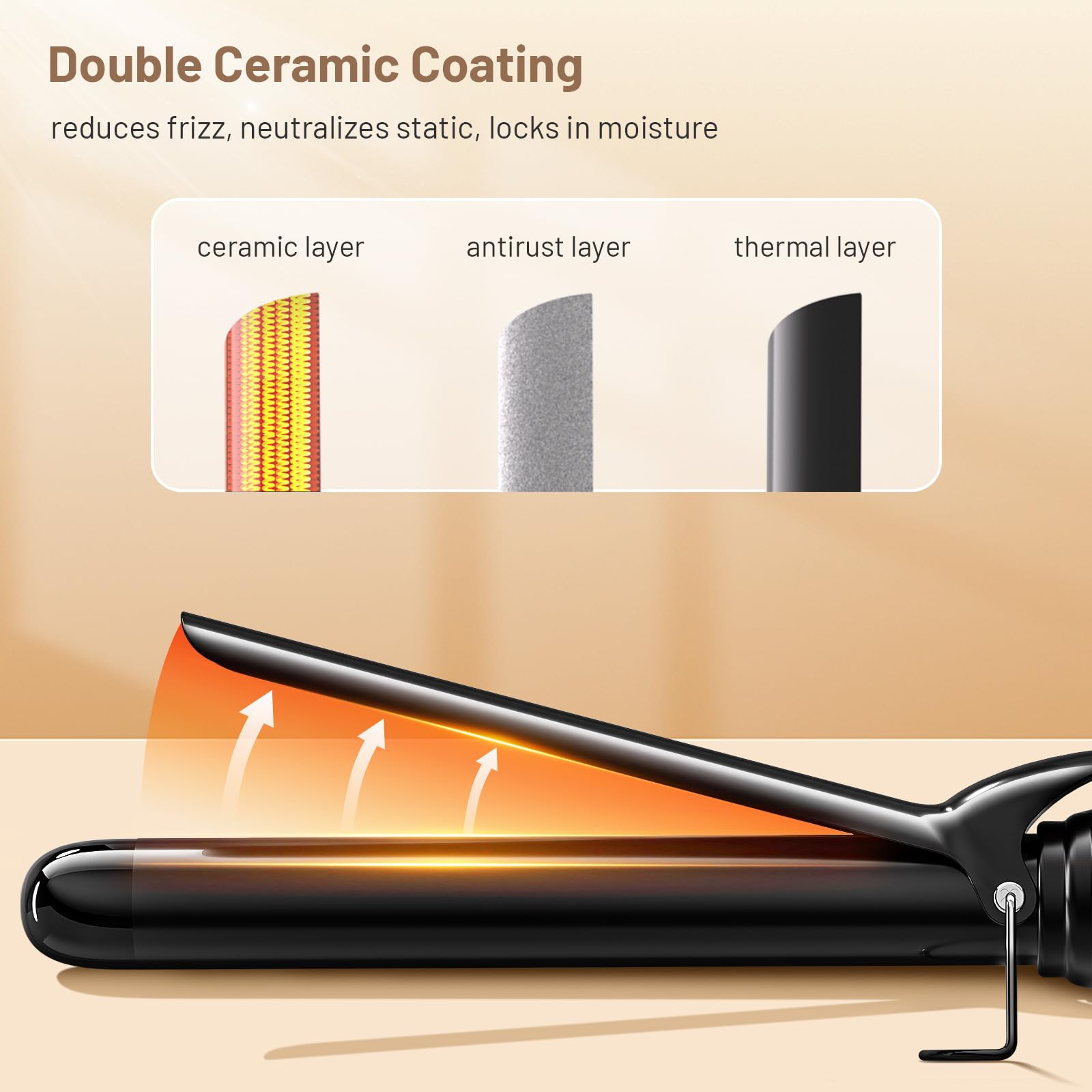 SimerSure long barrel hair curler wand with LED display highlighting temperature settings