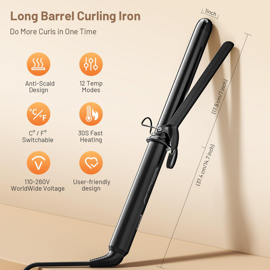 SimerSure professional ceramic hair wand showcasing the extended eighteen point five centimetre barrel