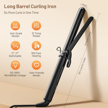 SimerSure professional ceramic hair wand showcasing the extended eighteen point five centimetre barrel